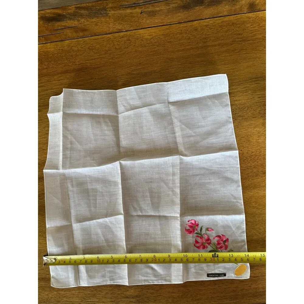 Vintage 1950s Swiss Cotton Cocktail Napkin Embroidered Floral NOS